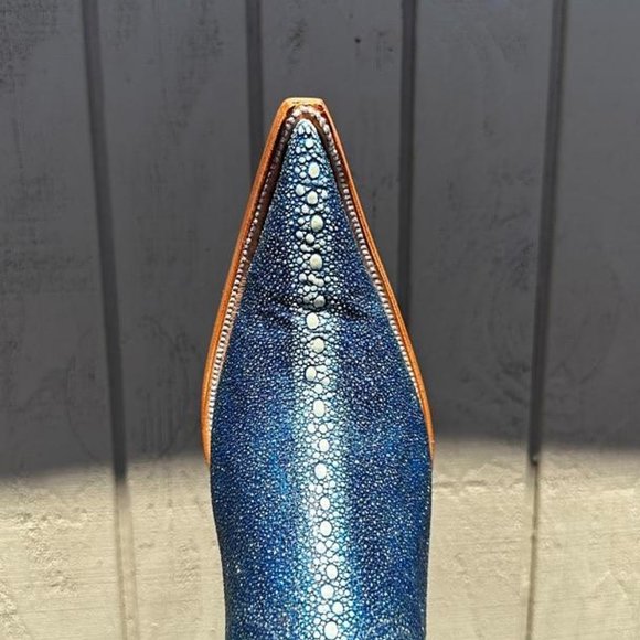 #3 Leather Boot with Light Blue Metallic Imitation Stingray Finish, Model 6709 main image 4